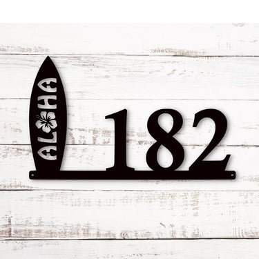 Aloha Surfboard Address Sign - Simply Royal Design